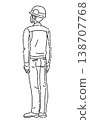 一幅身穿工作服的男子背影的線條畫。 138707768