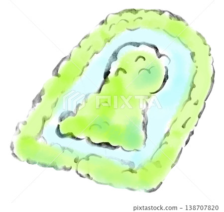 Ink painting illustration, ink wash painting, keyhole-shaped burial mound 138707820