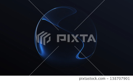 Futuristic blue energy sphere with glowing mesh structure on dark background. Abstract digital orb with clean light flow and high tech sci fi depth. Futuristic blue energy sphere with glowing mesh structure on dark background. Abstract digital orb with clean light flow and high tech sci fi depth. 138707901