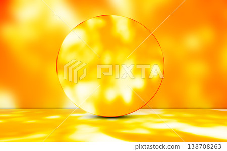Platform Partition Circle Background Floor Wall Summer Studio Concrete Abstract Nature Shadow Yellow Leaves Banner Business Promotion product,Loft Scene Mockup Presentation Minimal Cosmetic Premium. 138708263