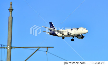 Warsaw, Poland. 3 February 2026. Plane D-AILY Lufthansa Airbus A319-100 just before landing at the Chopin airport. Warsaw, Poland. 3 February 2026. Plane D-AILY Lufthansa Airbus A319-100 just before landing at the Chopin airport. 138708398