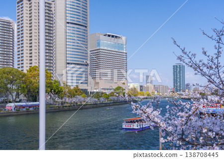 Osaka Kema Sakuranomiya Park cherry blossoms, OAP Tower and Okawa Osaka Kema Sakuranomiya Park cherry blossoms, OAP Tower and Okawa 138708445