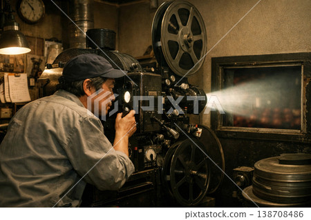 Showa-era movie theater: projectionist 138708486