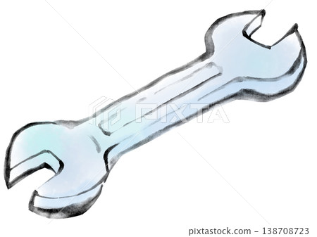 Ink painting illustration, sumi-e (ink painting), tools, wrench 138708723