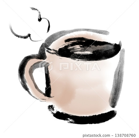Ink painting illustration, sumi-e (ink painting), warm coffee 138708760