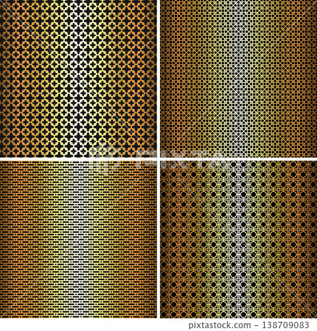 Gold background design lattice with geometric holes set Gold background design lattice with geometric holes set 138709083