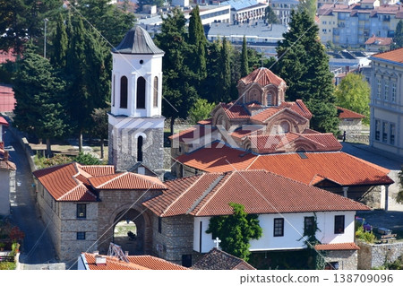 View from Samuel's Fortress in Ohrid, North Macedonia, and the Church of St. Mary Peripleptos 138709096