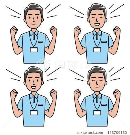 一名微笑的外國男子（身穿polo衫）擺出勝利姿勢。 138709180