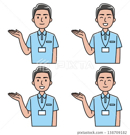 A smiling foreign man (wearing a polo shirt) is giving directions with his right hand. A smiling foreign man (wearing a polo shirt) is giving directions with his right hand. 138709182