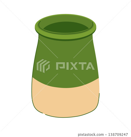 Dizizarfi is a special vessel used for preparing abgoosht. Flat style vector illustration. A ceramic green pot for the traditional Iranian dish, dizi. 138709247