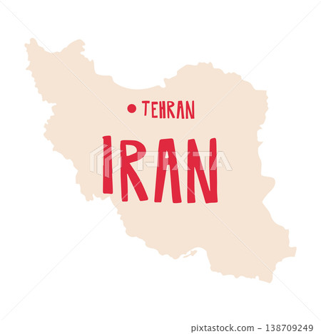Vector map of Iran with its capital Tehran. Silhouette of the borders of the Islamic Middle Eastern Republic. The territory inhabited by the descendants of the Persian Empire. 138709249