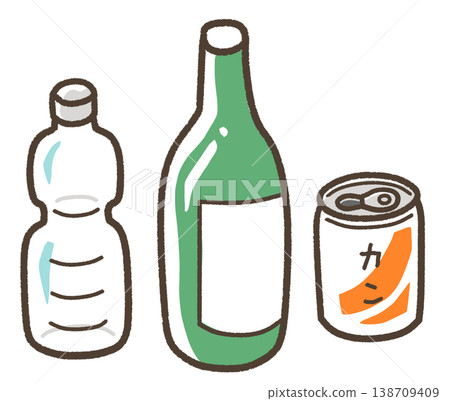 空塑膠瓶、玻璃瓶和易拉罐 138709409