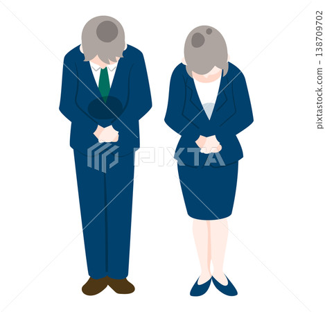 一名男性和一名女性商務人士深深鞠躬道歉。 138709702