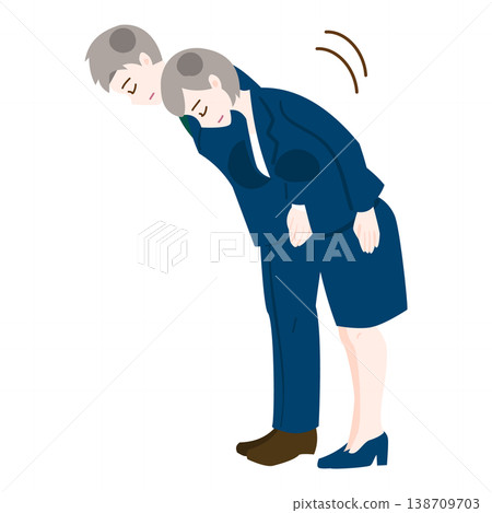 Business figures, a man and a woman, bowing sideways. Business figures, a man and a woman, bowing sideways. 138709703