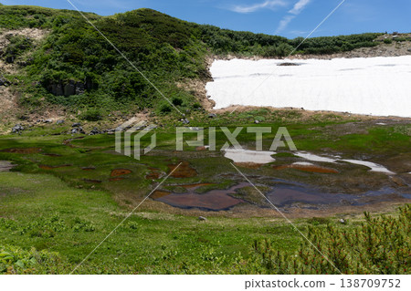 Tateyama Murodo, the "Blood Pond" stained red by iron oxide. Tateyama Murodo, the "Blood Pond" stained red by iron oxide. 138709752