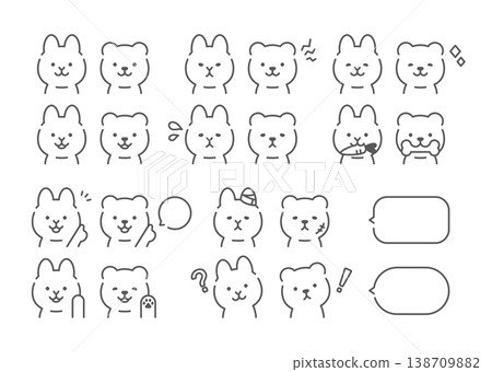 Cute rabbit and bear facial expression set Cute rabbit and bear facial expression set 138709882