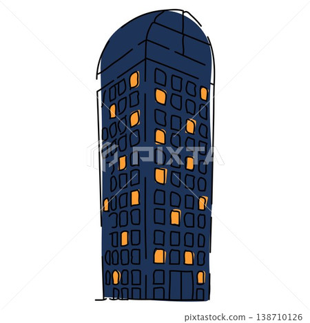 Tall City Building with Lit Windows Cartoon Style Tall City Building with Lit Windows Cartoon Style 138710126