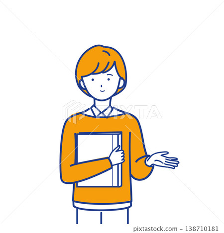Business person giving a presentation/meeting with documents (variant color) Business person giving a presentation/meeting with documents (variant color) 138710181