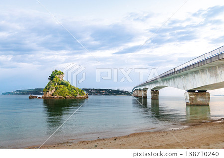 Okinawa: View of Frog Island and Kouri Bridge from the observation deck at the south end of Kouri Bridge. 138710240