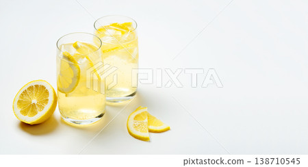 Homemade lemonade with lemon on a white background Homemade lemonade with lemon on a white background 138710545