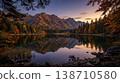 The tranquil lake and autumn foliage in autumn; a scene of the water's surface like a mirror. 138710580