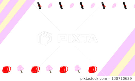 Cute hand-drawn cherry blossom horizontal frame (wallpaper, banner, web design) 138710629