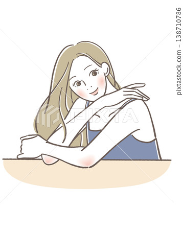 一位女士將手肘放在桌上 一位女士將手肘放在桌上 138710786