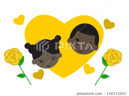 Father's Day, Birthday: An African-American father and daughter smiling amidst a yellow heart. Father's Day, Birthday: An African-American father and daughter smiling amidst a yellow heart. 138711052
