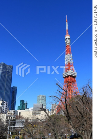 Tokyo Tower rising in the blue sky 138711436