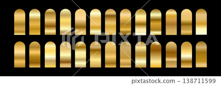 Premium metallic Gold gradient. Swatches with Foil Palette and copper satin shine. Metal degrade strip. Elegant abstract background. Vector illustration Premium metallic Gold gradient. Swatches with Foil Palette and copper satin shine. Metal degrade strip. Elegant abstract background. Vector illustration 138711599