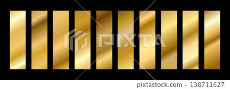 Luxury metal collection. Gold gradient and bronze Foil. Yellow steel texture or shiny copper swatch. Vector illustration Luxury metal collection. Gold gradient and bronze Foil. Yellow steel texture or shiny copper swatch. Vector illustration 138711627