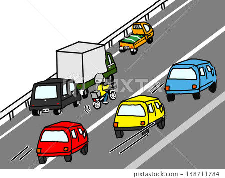 騎自行車的人避開路邊停放的車輛。 騎自行車的人避開路邊停放的車輛。 138711784