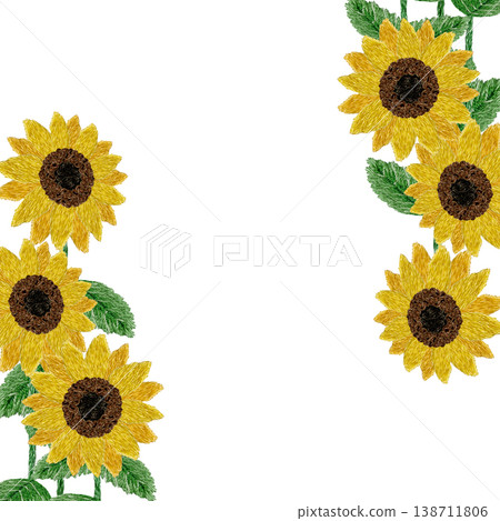 [Sunflower Frame] Hand-embroidered illustration material 138711806
