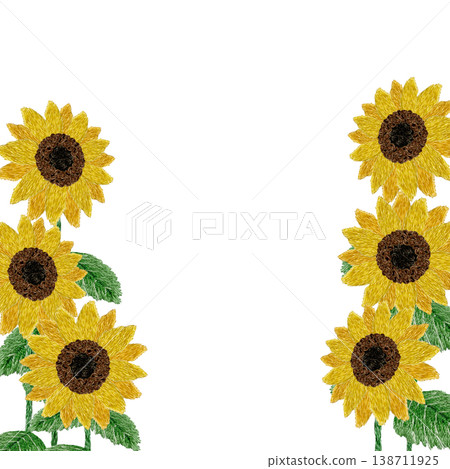 [Sunflower Frame] Hand-embroidered illustration material 138711925
