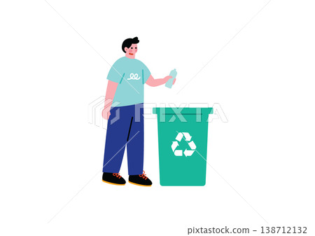 An illustration of a man throwing trash into a trash can. An illustration of a man throwing trash into a trash can. 138712132