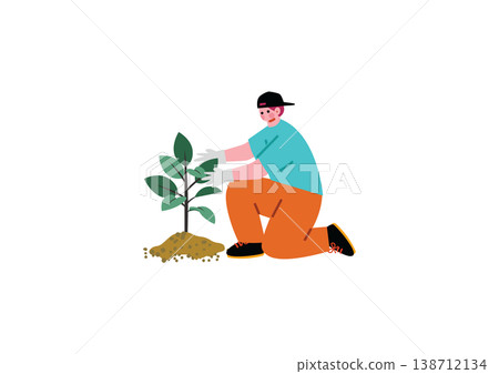 一幅男子植樹的插圖 一幅男子植樹的插圖 138712134