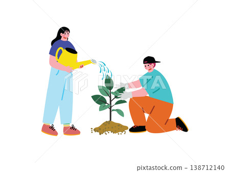 男人和女人種樹的插圖 138712140