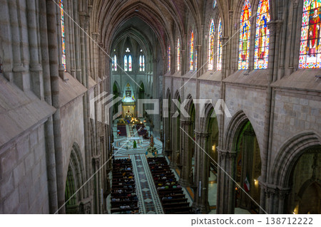 Interior view of the Basilica of the National Vow in Quito (Basilica del Voto Nacional), Ecuador 138712222