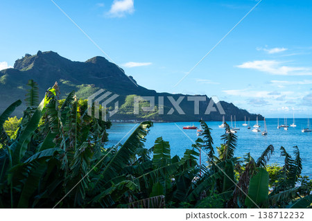 Taiohae Bay with anchored sailboats in Nuku Hiva, Marquesas Islands, French Polynesia 138712232