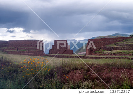 Ancient Inca Ruins of Rumicolca Under a Cloudy Sky in Peru 138712237