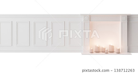 A recess in the wall holds several candles, arranged neatly. The background is clear, drawing attention to the candles and the simple design of the wall A recess in the wall holds several candles, arranged neatly. The background is clear, drawing attention to the candles and the simple design of the wall 138712263