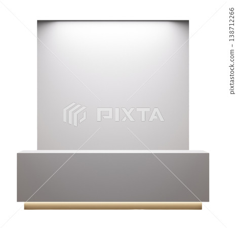 The design shows reception desk created in 3D with smooth lines and a clean surface. It is placed on a simple background that highlights its features clearly 138712266