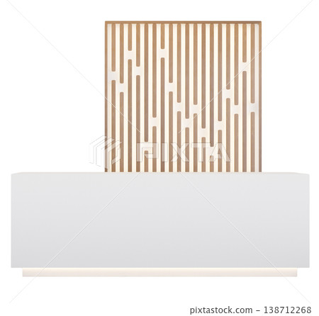 The design shows a reception desk created in 3D with smooth lines and a clean surface. It is placed on simple background that highlights its features clearly 138712268
