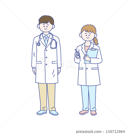 Full-body illustrations of male and female doctors Full-body illustrations of male and female doctors 138712864