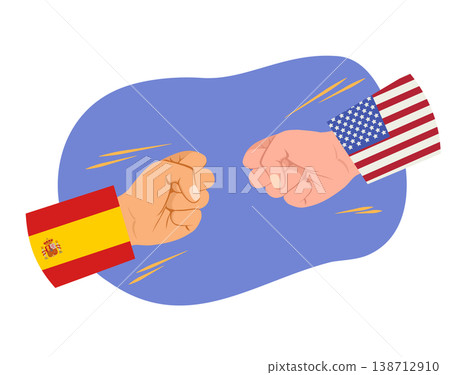 Spain and United States Flag Fists Fighting International Tension Concept Spain and United States Flag Fists Fighting International Tension Concept 138712910