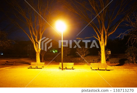 夜晚公園裡一張孤零零的長椅 138713270