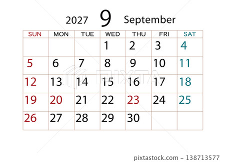 2027年9月曆（2） 138713577