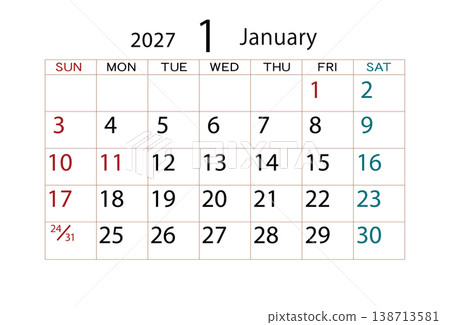 2027年1月曆（2） 138713581