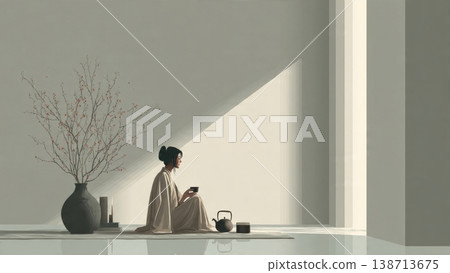 Minimalist Scene of Person Sitting in Sunlight Minimalist Scene of Person Sitting in Sunlight 138713675