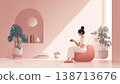 Woman Enjoying Coffee in Aesthetic Pink Room 138713676